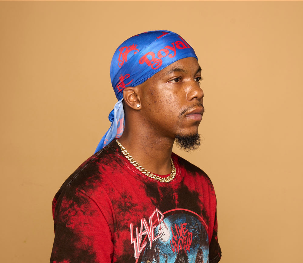 blue and red silk durag