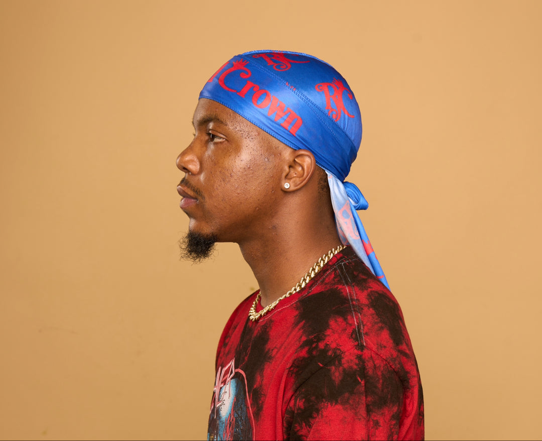 blue and red silk durag