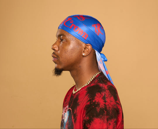 blue and red silk durag