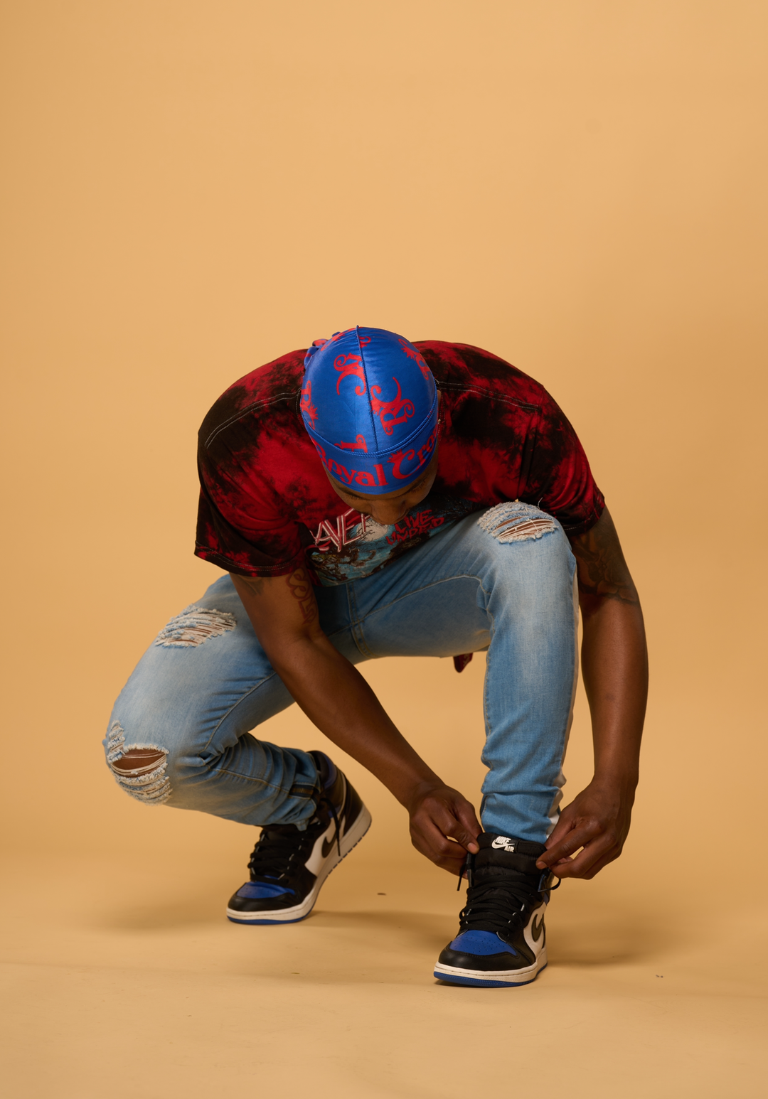 blue and red silk durag