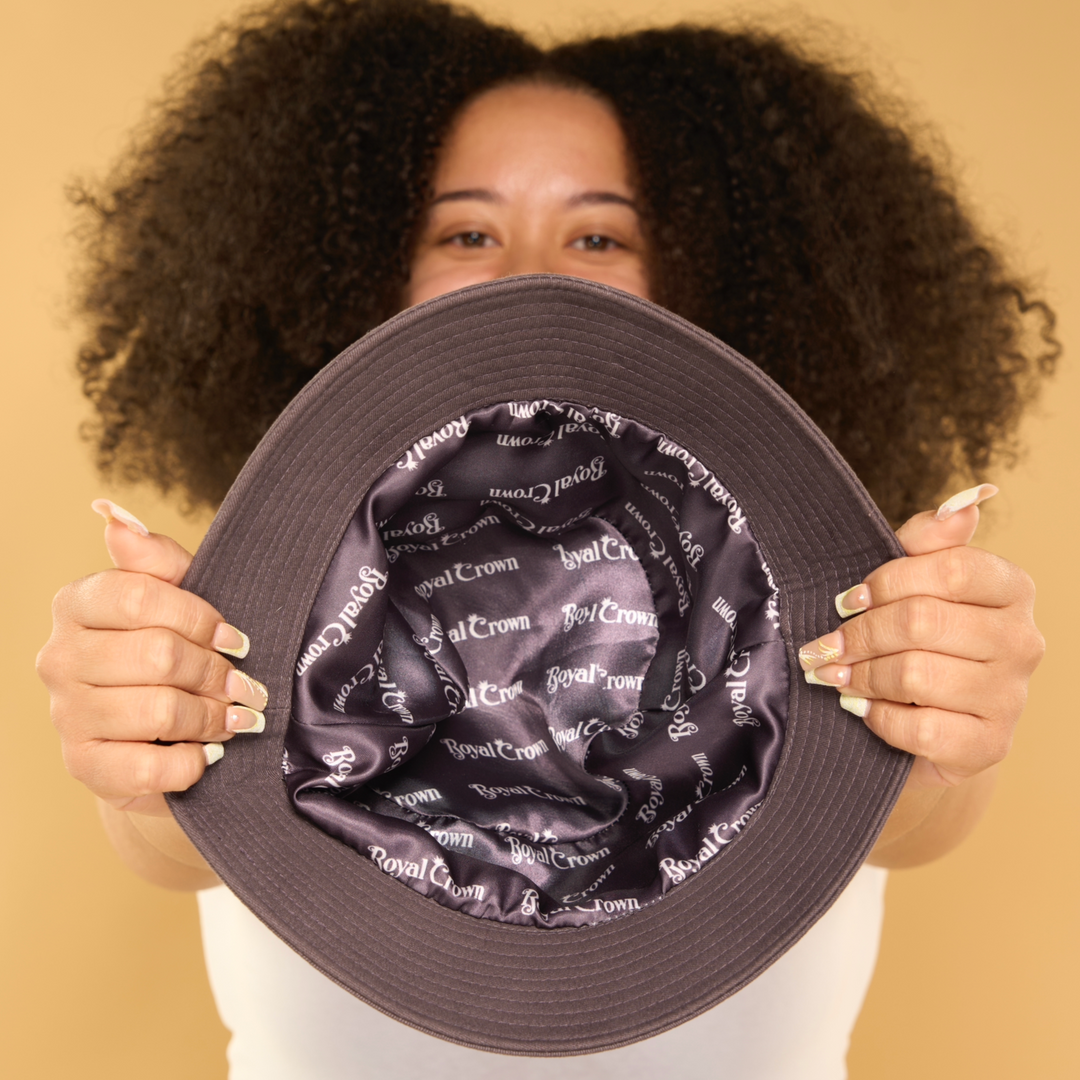 grey satin lined bucket hat