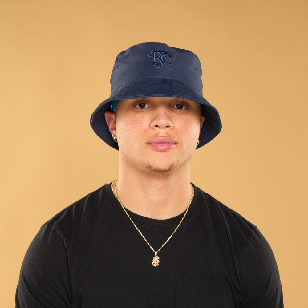 navy blue satin lined bucket hat