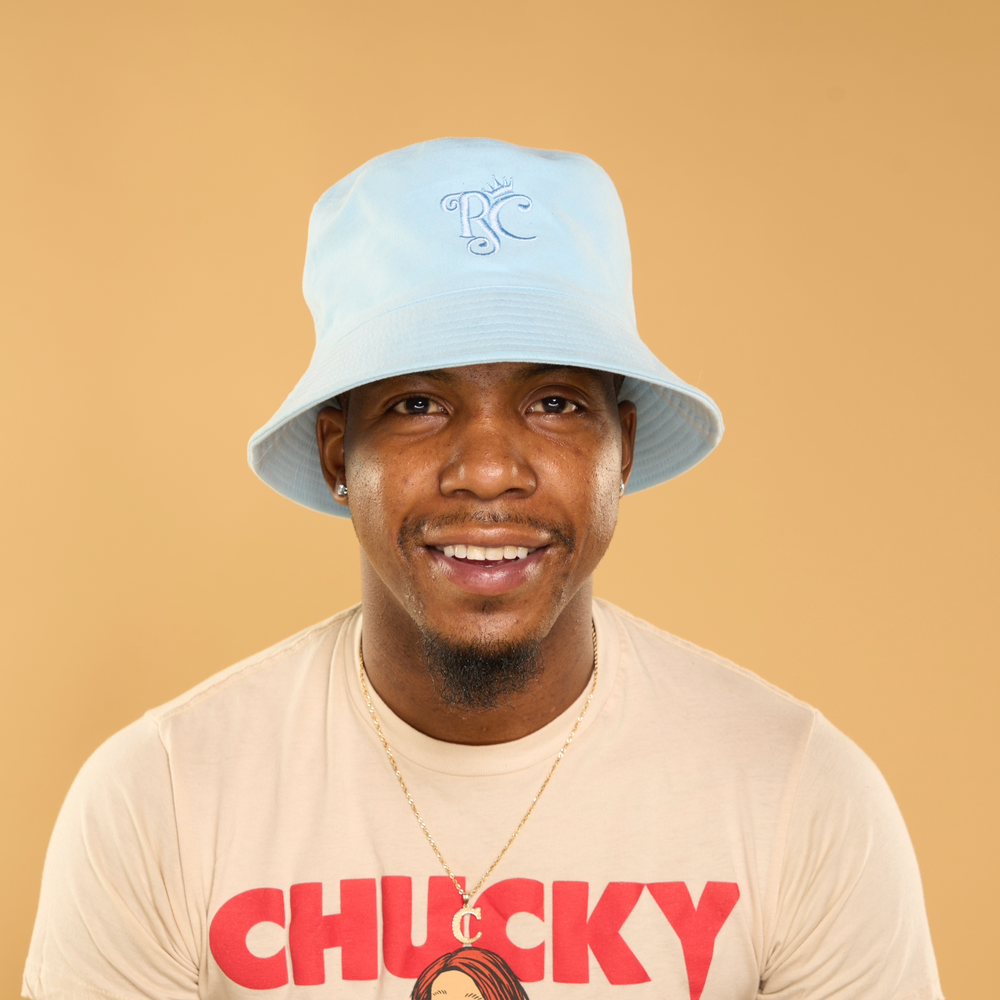 baby blue satin lined bucket hat