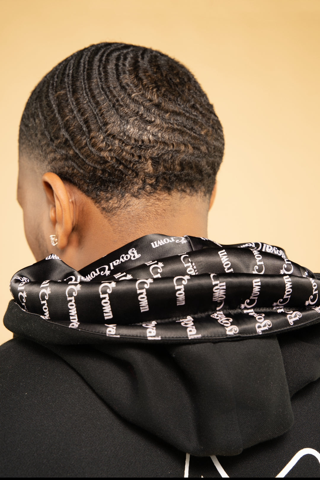 Back view of black satin lined hoodie