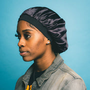 Satin bonnet with adjustable drawstring to prevent slipping