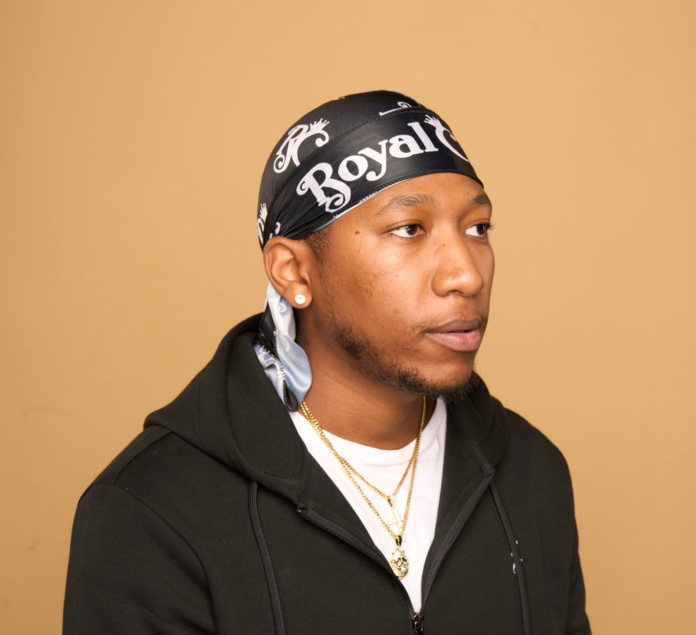 black and white silk durag