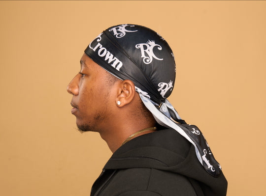 black and white silk durag
