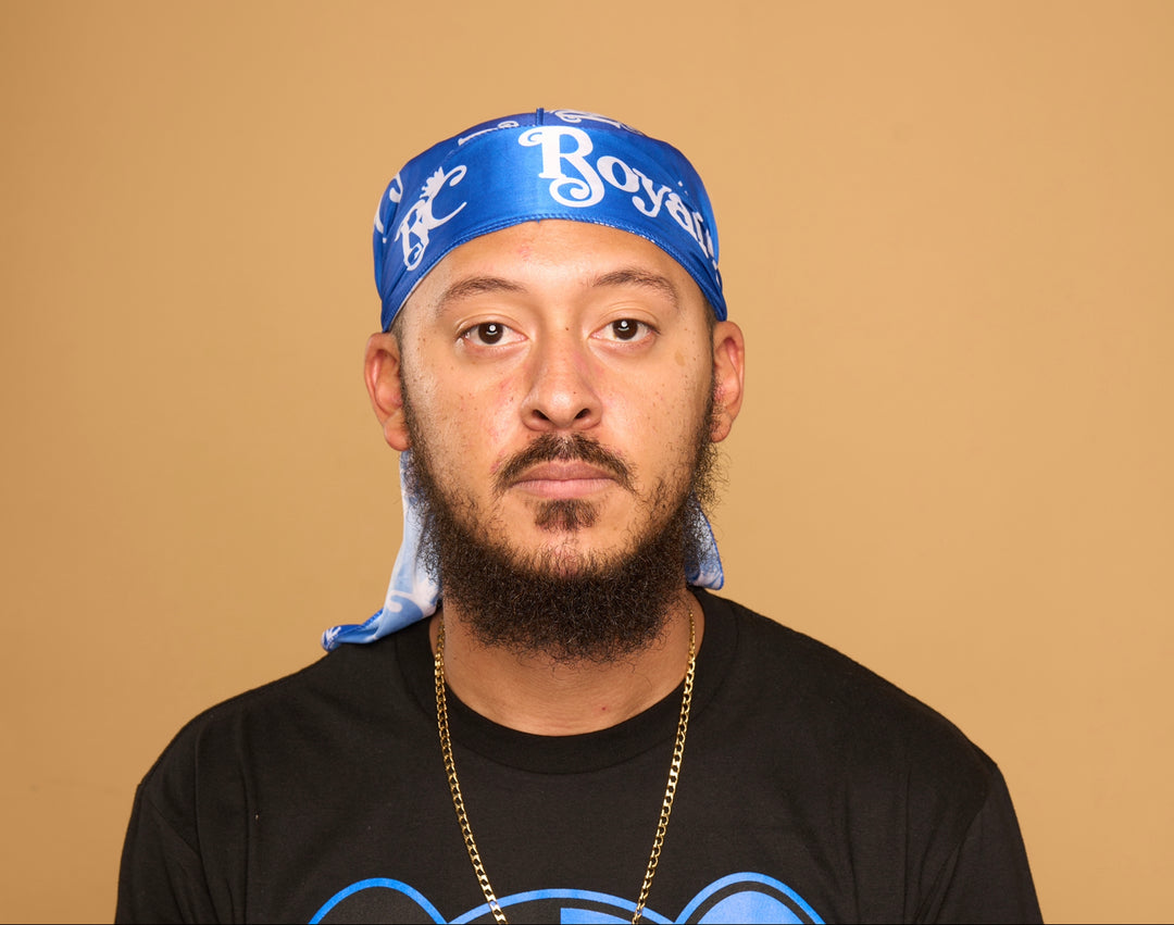 blue and white silk durag