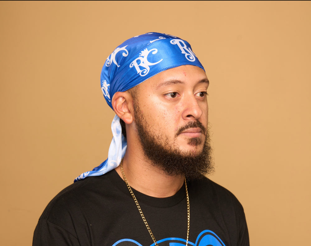 blue and white silk durag