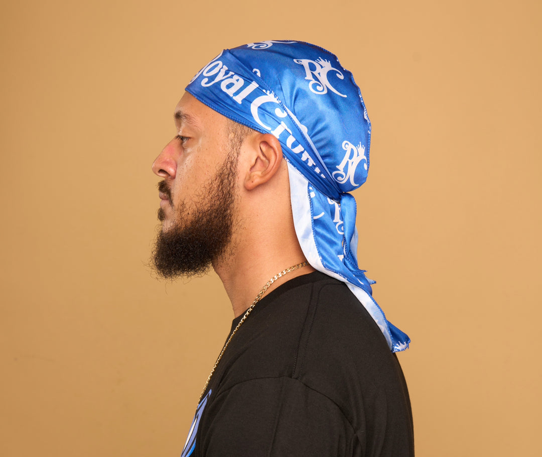 blue and white silk durag