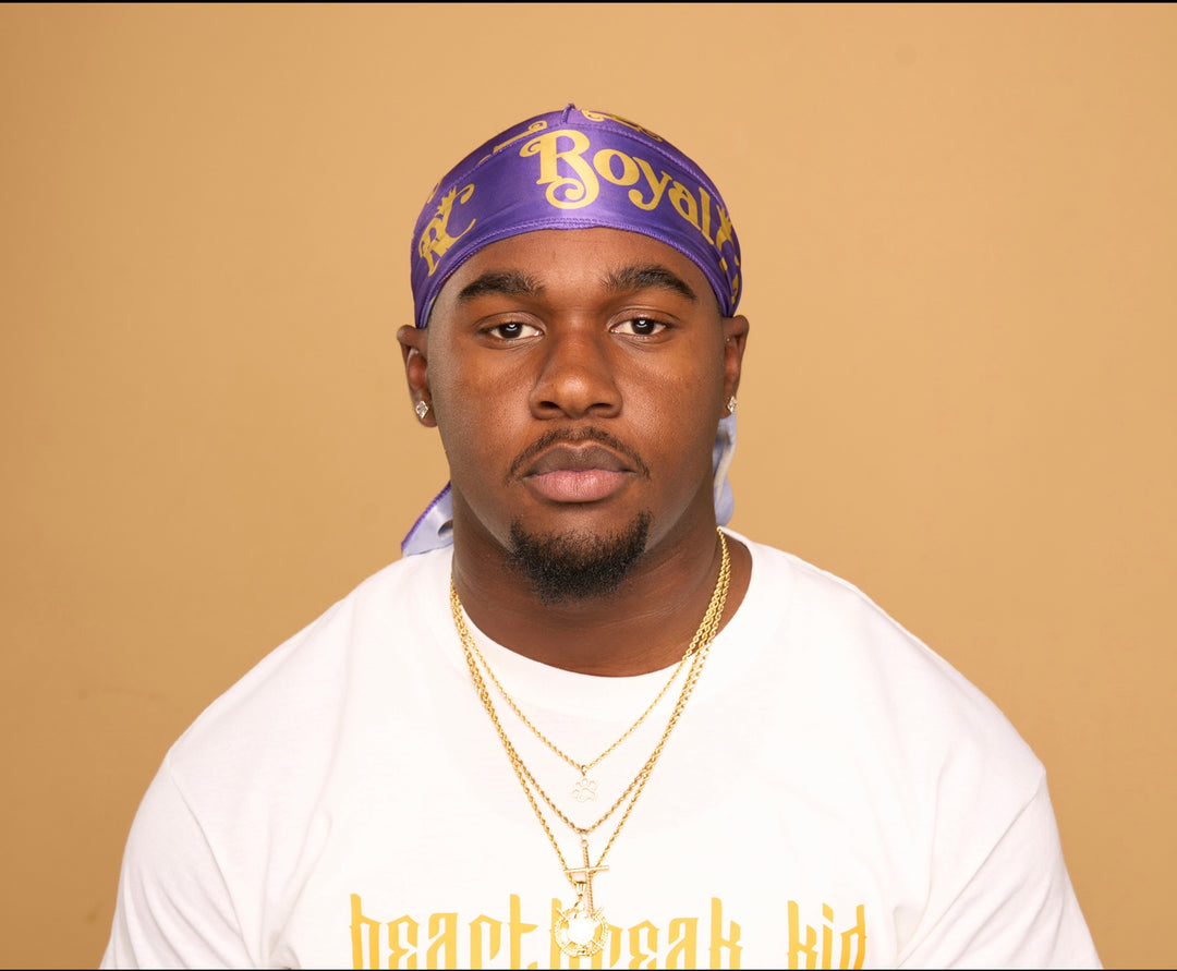 purple and gold silk durag
