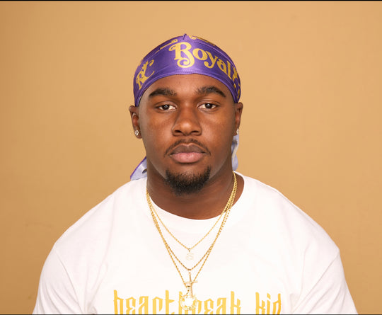 purple and gold silk durag