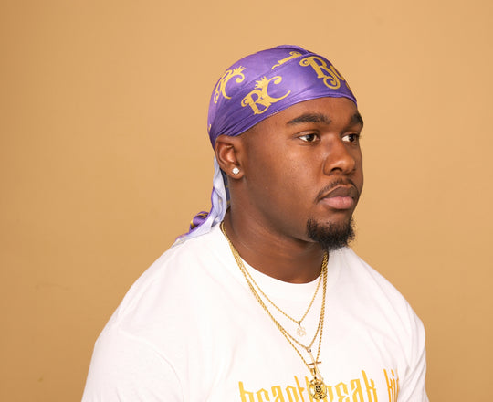 purple and gold silk durag