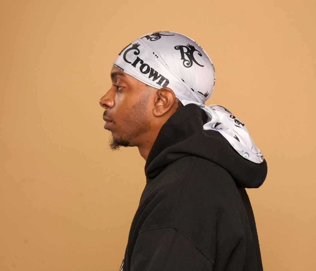 silver and black silk durag