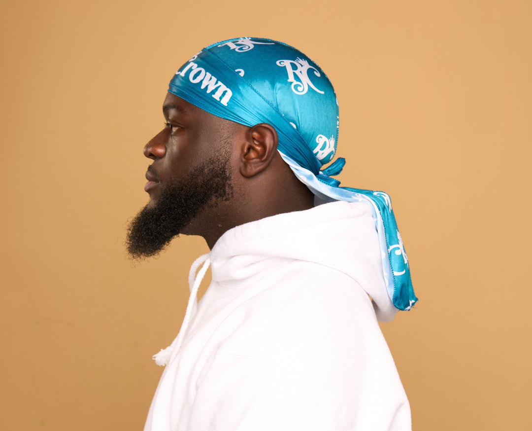 teal and white silk durag