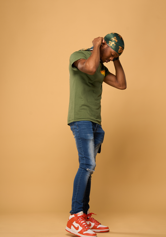 green and orange silk durag