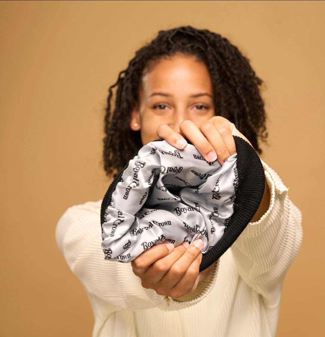 black satin lined beanie