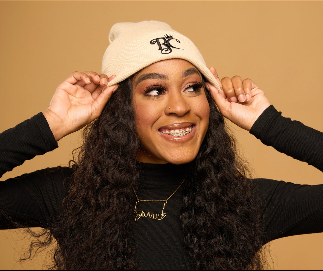 cream satin lined beanie
