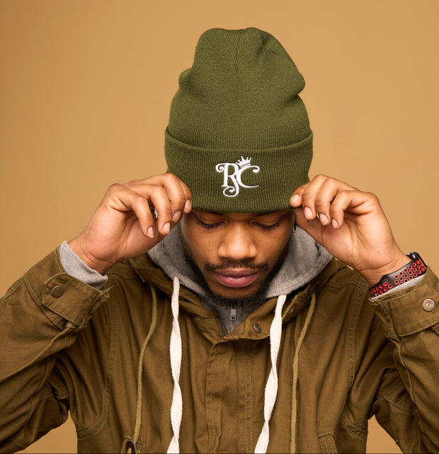 olive green satin lined beanie