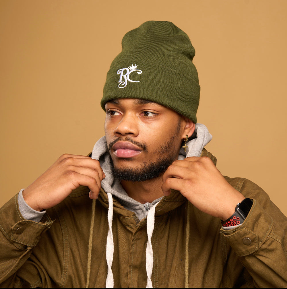 olive green satin lined beanie