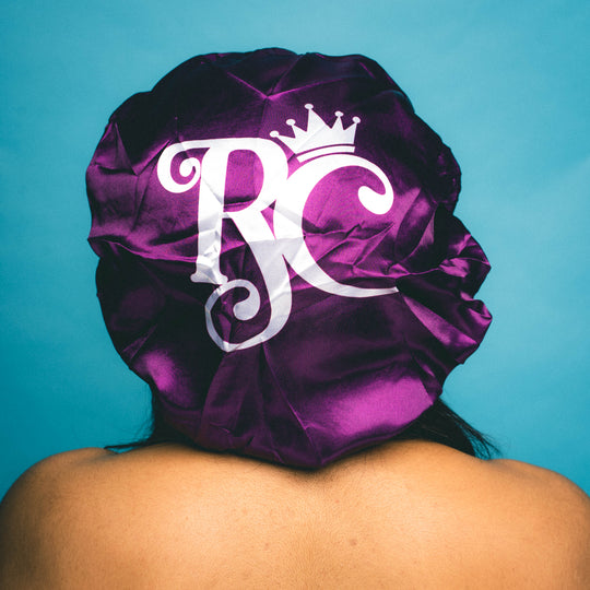 back view of purple double satin bonnet