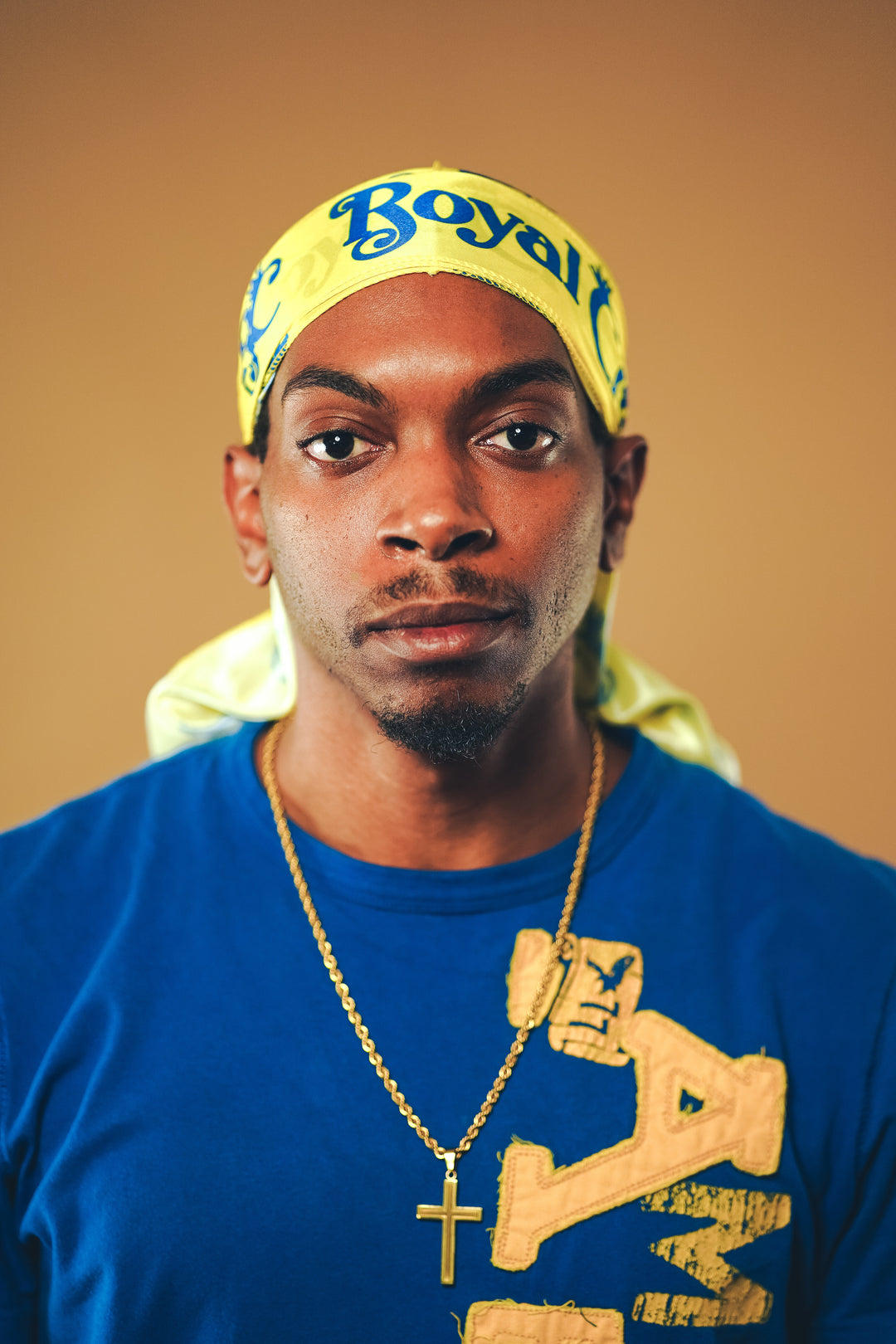 yellow and blue silk durag
