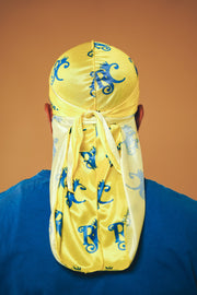 yellow and blue silk durag