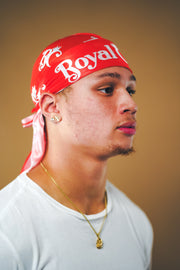 red and white silk durag
