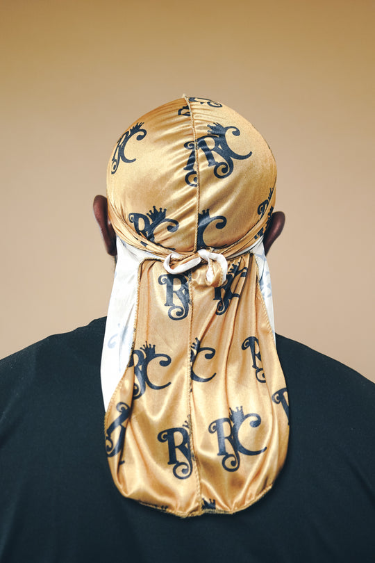 gold and black silk durag