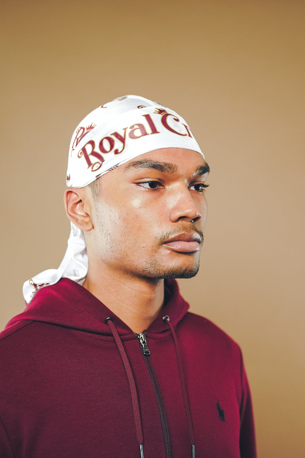  white and maroon silk durag