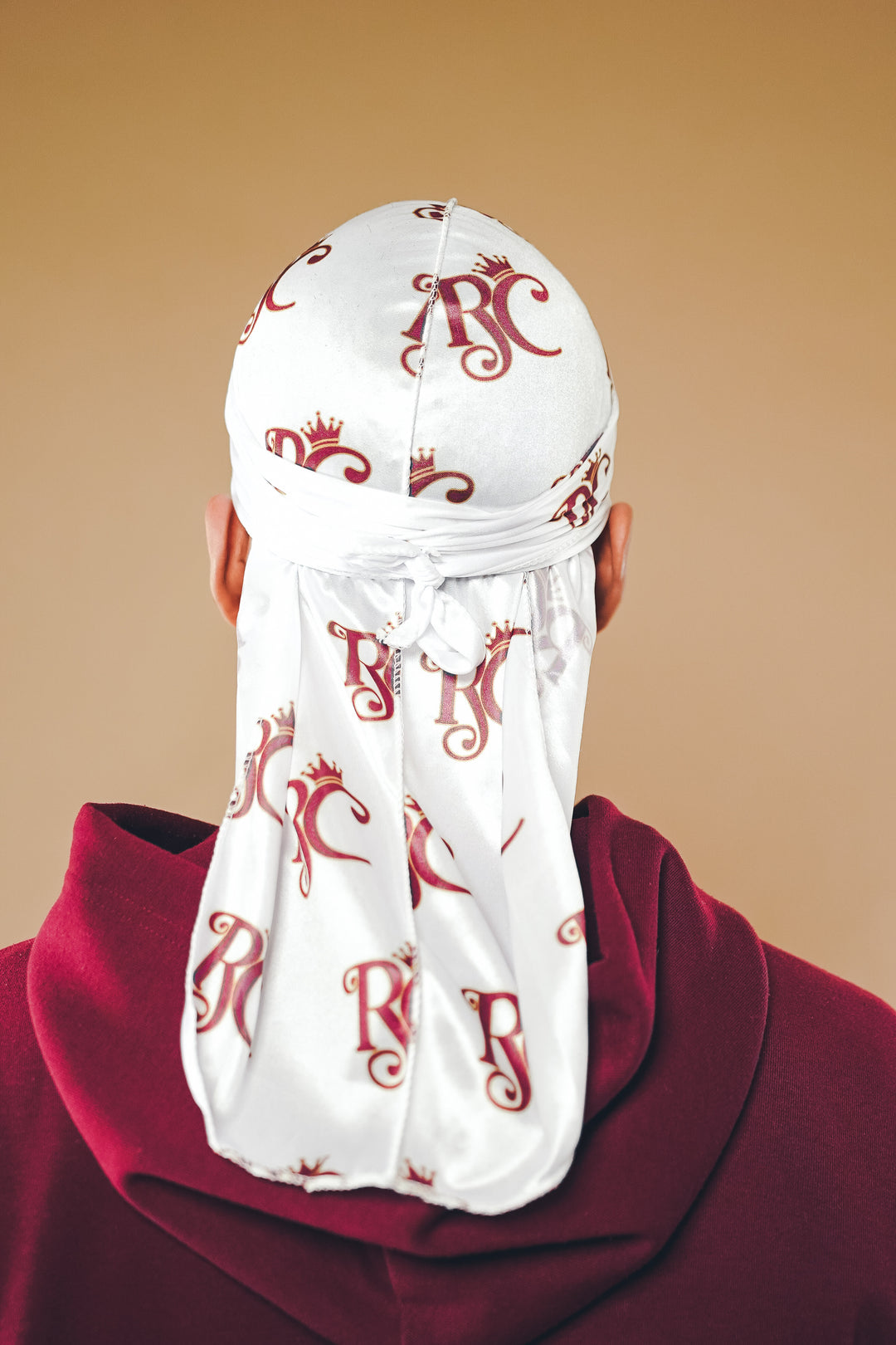  white and maroon silk durag