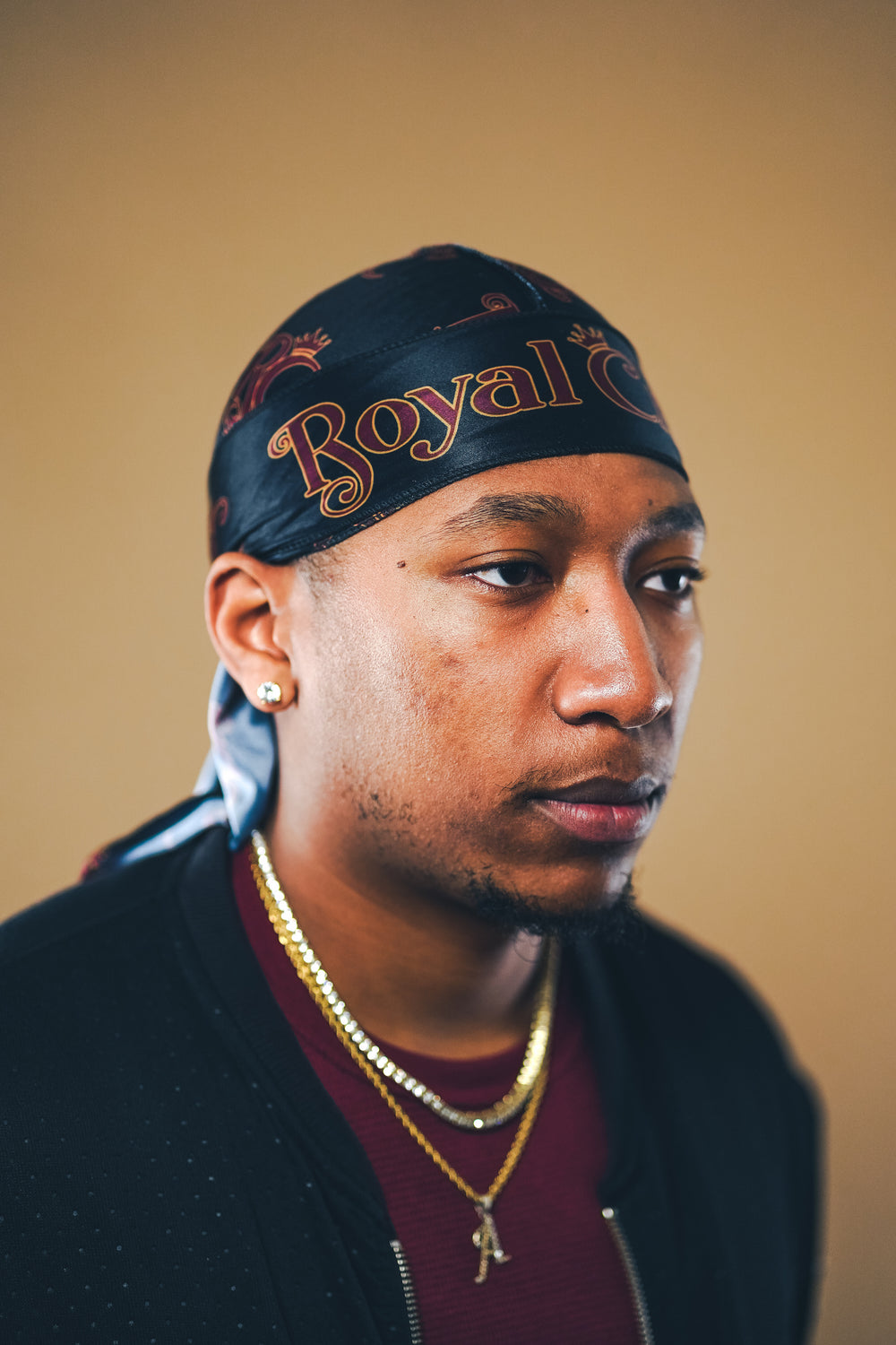 black and maroon silky durag
