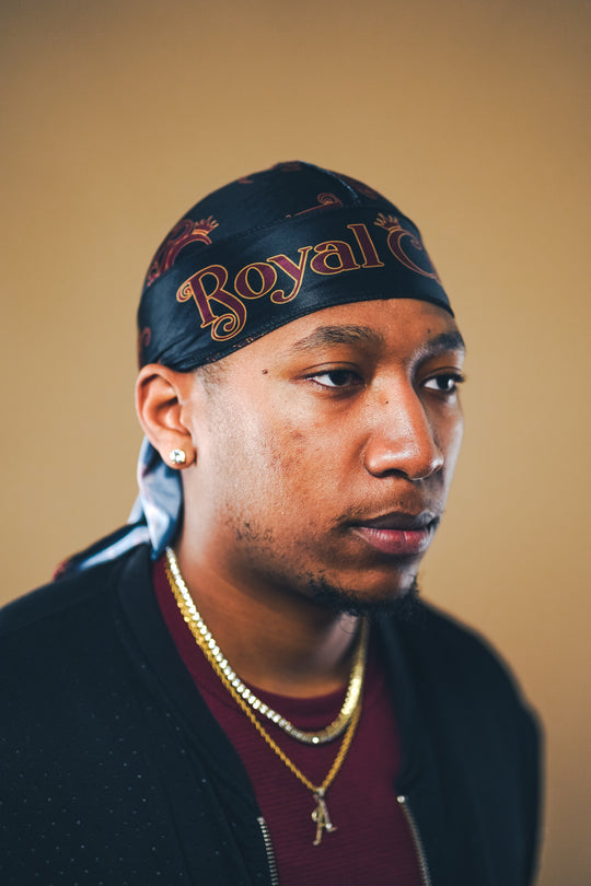 black and maroon silky durag