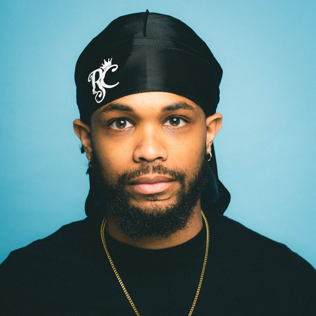 Black Royal Crown Silk Durag front view