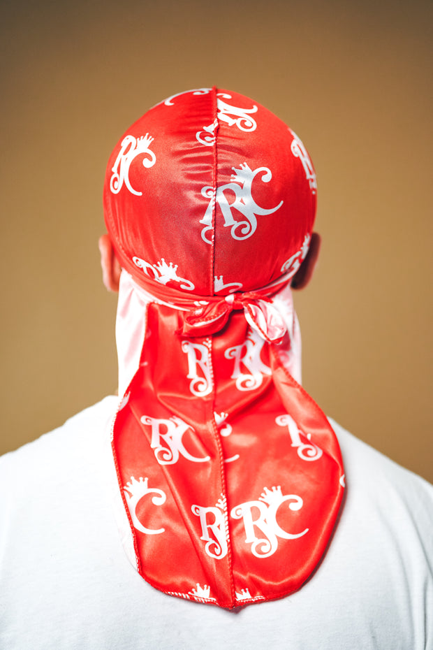 red and white silk durag