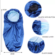double satin layered blue long bonnet dimensions