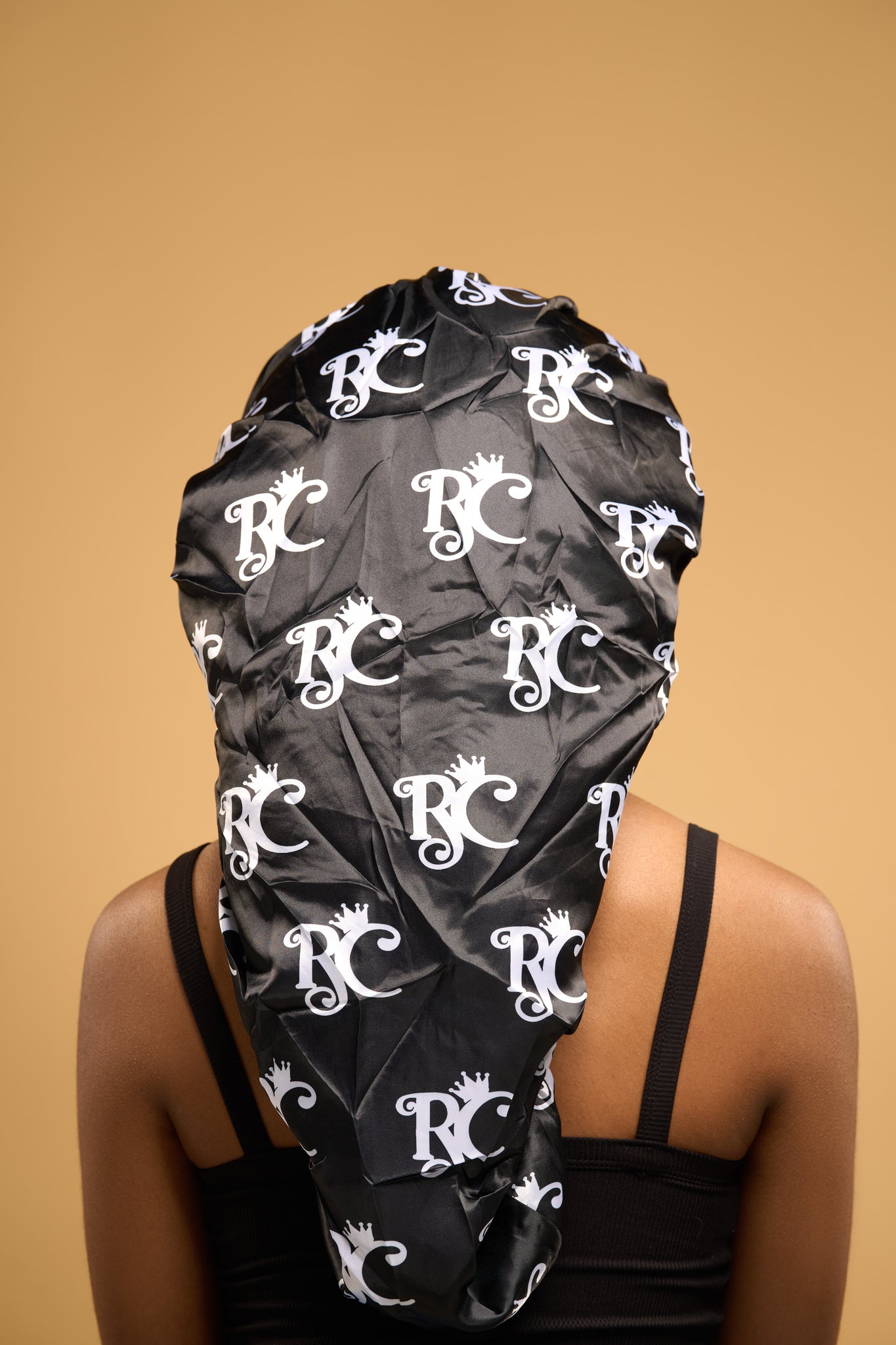 double satin layered black long bonnet
