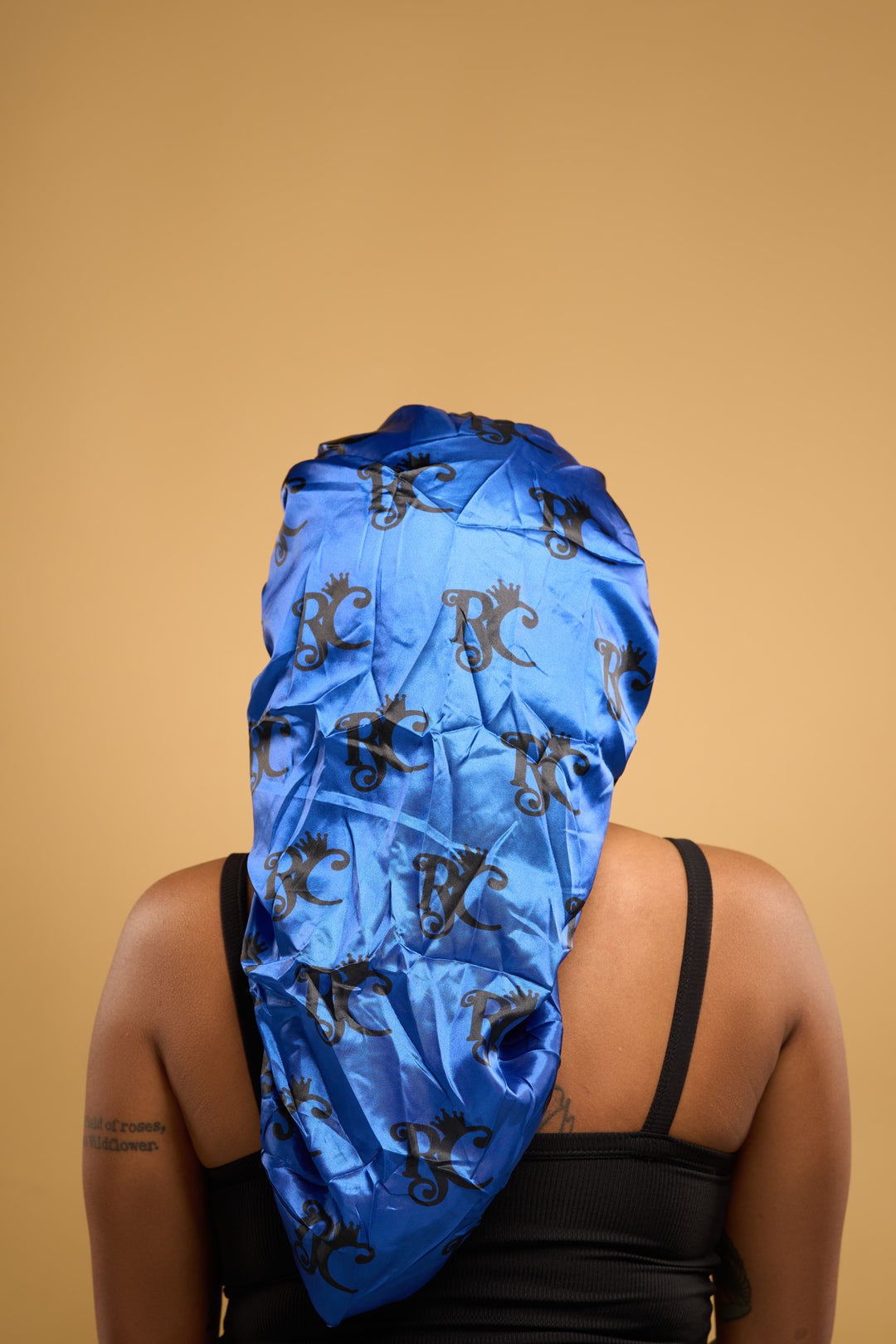double satin layered blue long bonnet