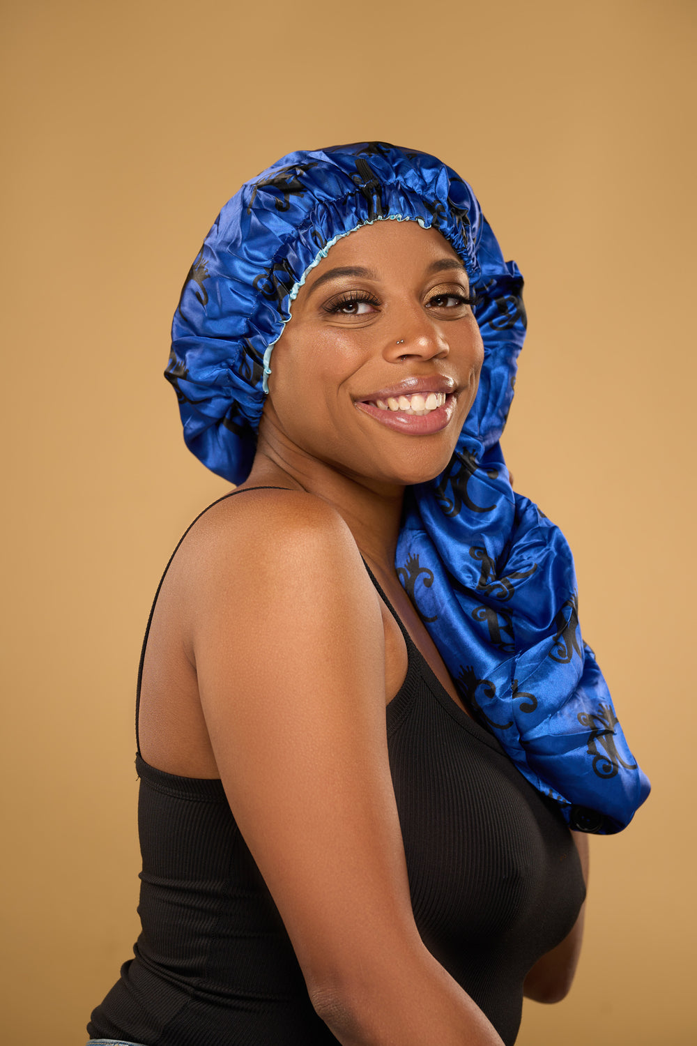 double satin layered blue long bonnet