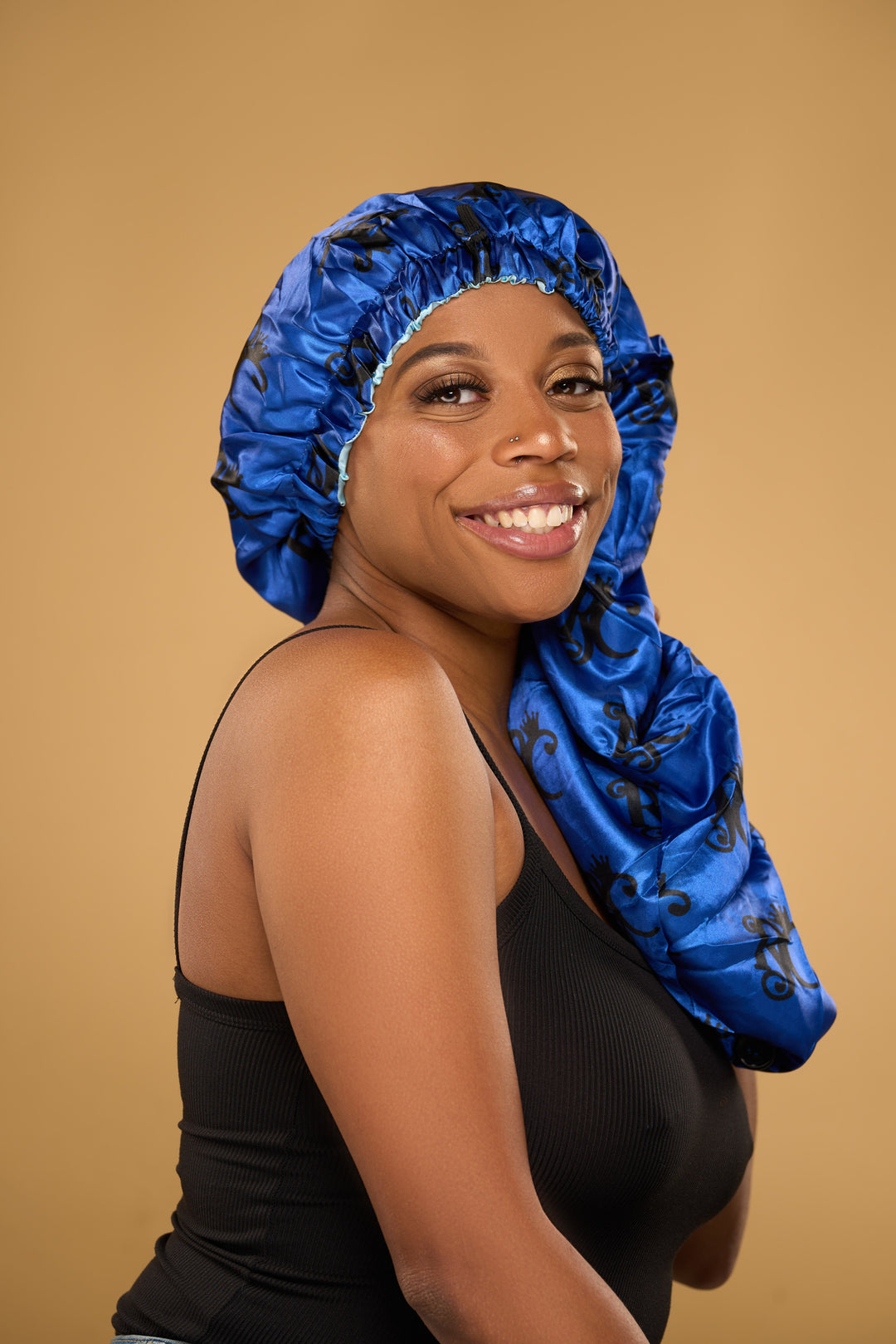 double satin layered blue long bonnet