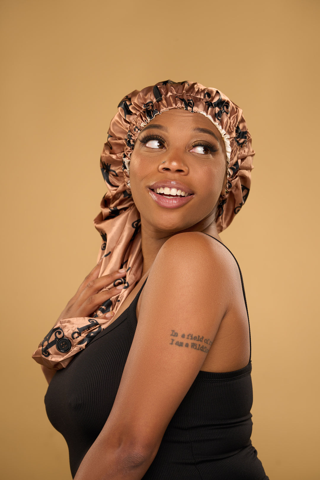 double satin layered gold long bonnet