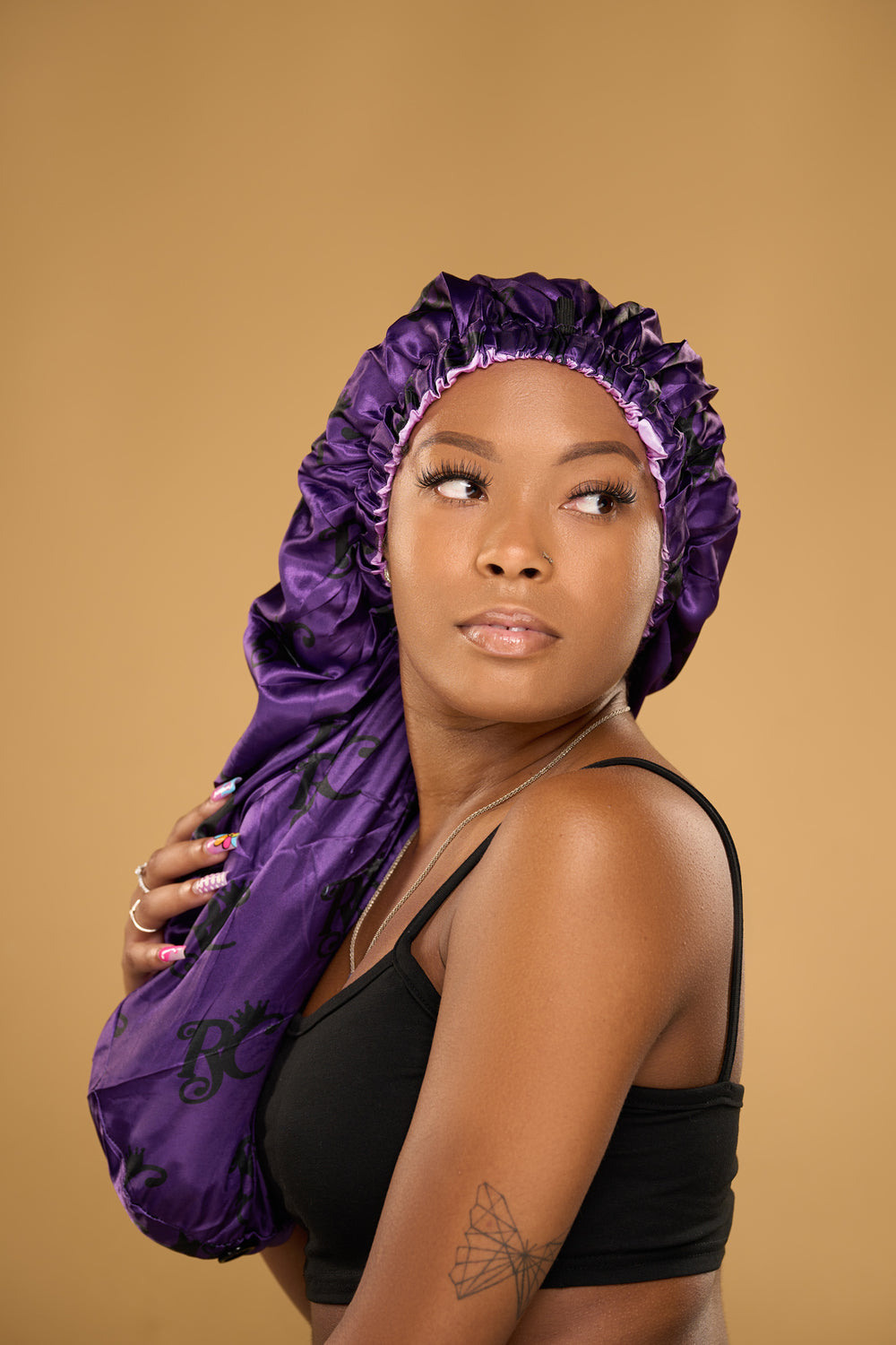 double satin purple long bonnet