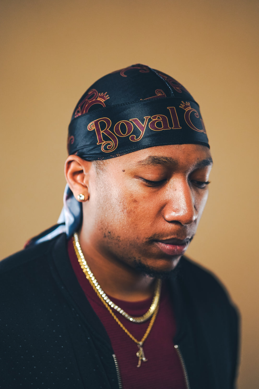 black and maroon silky durag