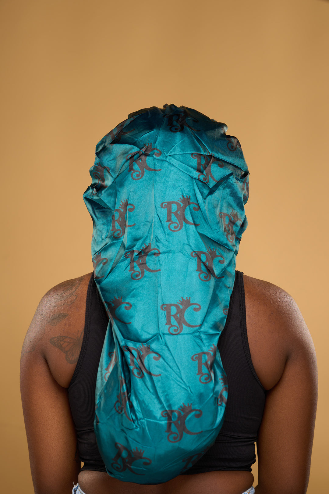 double satin teal long bonnet